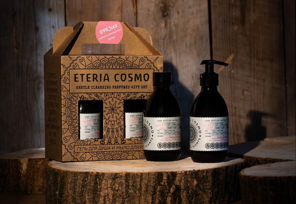 Фрезия ETERIA COSMO парфюмированный набор гель для душа 300 мл и мыло для рук 300 мл  